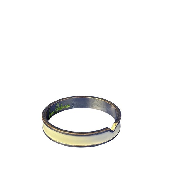 Sam Edelman Signed Bangle Bracelet Cream Enamel Goldtone 7.75 inches - Picture 4 of 6